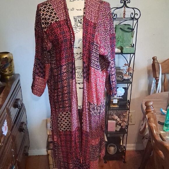 LOFT OUTLET Multicolor Patchwork Long Kimono M/L - Picture 1 of 7